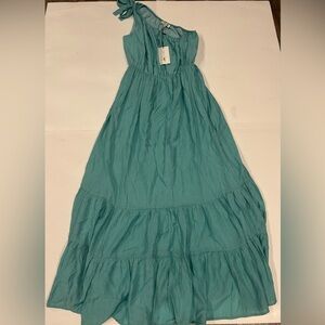 Vici X Caitlin Dress Maxi One Shoulder Small Teal Beach Vacation Tie Strap